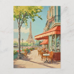 Parisian Café with Eiffel View Holiday Postcard