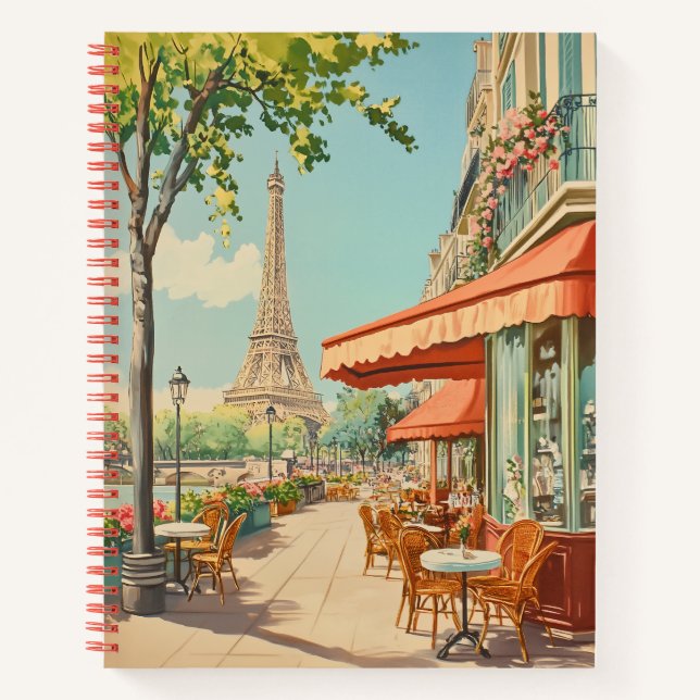 Parisian Café with Eiffel View Notebook (Front)