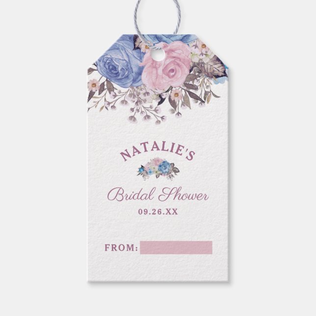 Parisian Charm Blue & Pink Bridal Display Shower Gift Tags (Front)