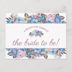 Parisian Charm Blue & Pink Bride to Be Recipe Card