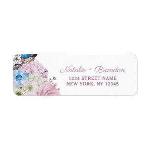 Parisian Charm Blue & Pink Wedding Return Address Label