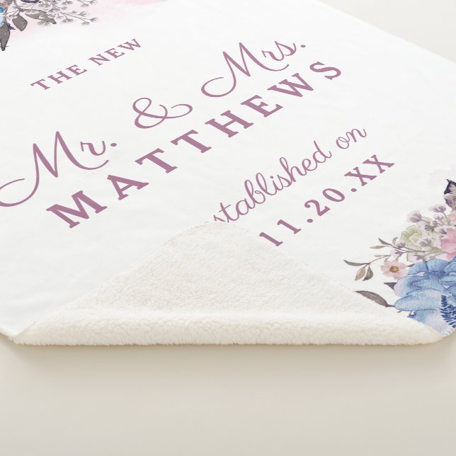Parisian Charm Floral The New Mr. & Mrs. Newlyweds Sherpa Blanket (3/4)