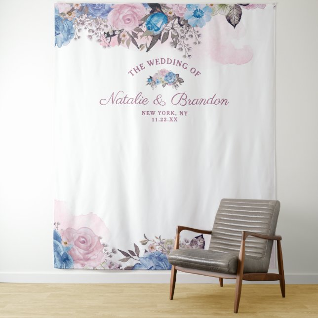 Parisian Charm Floral Wedding Photo Booth Backdrop Tapestry (In Situ)