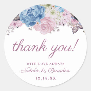 Parisian Charm Pink Floral Wedding Thank You Classic Round Sticker