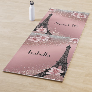 Parisian Chic Blush Pink Glitter Sweet 16 Birthday Yoga Mat
