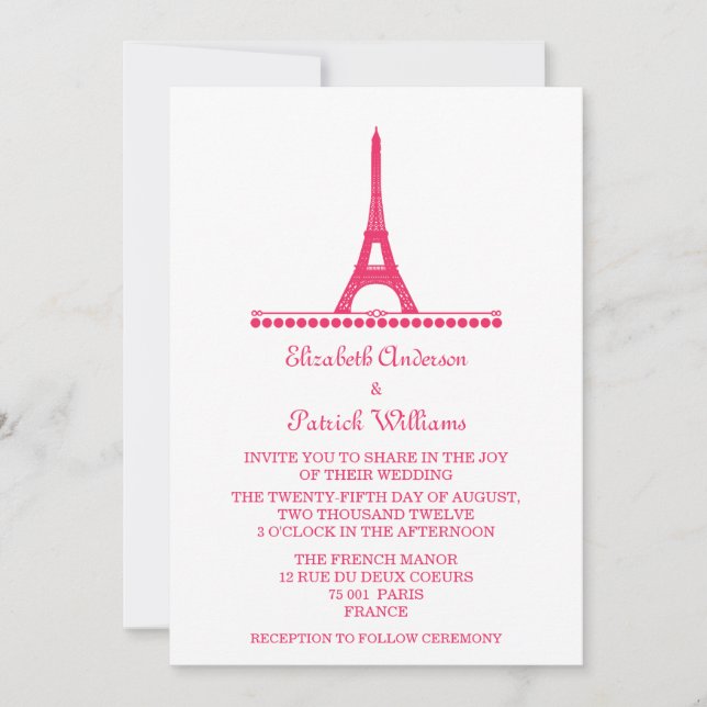 Parisian Chic Wedding Invite, Pink Invitation (Front)