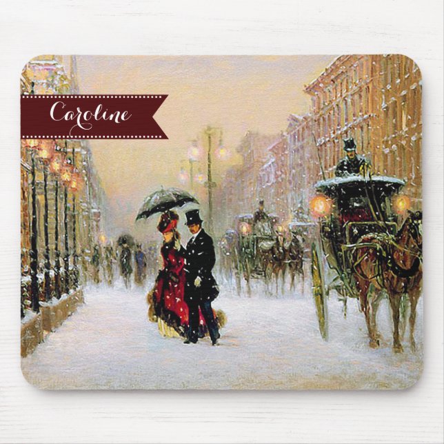 Parisian Christmas Scene Custom Gift Mouse Pad (Front)