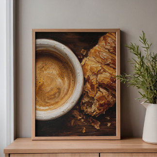 Parisian Coffee & Croissant Art Canvas Print