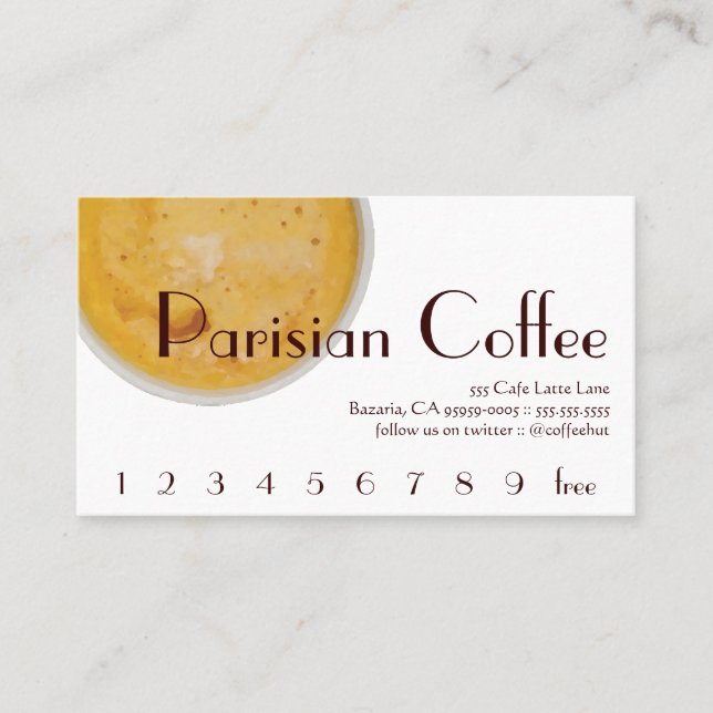 Parisian Coffee Drink Loyalty / Punch Card (Front)