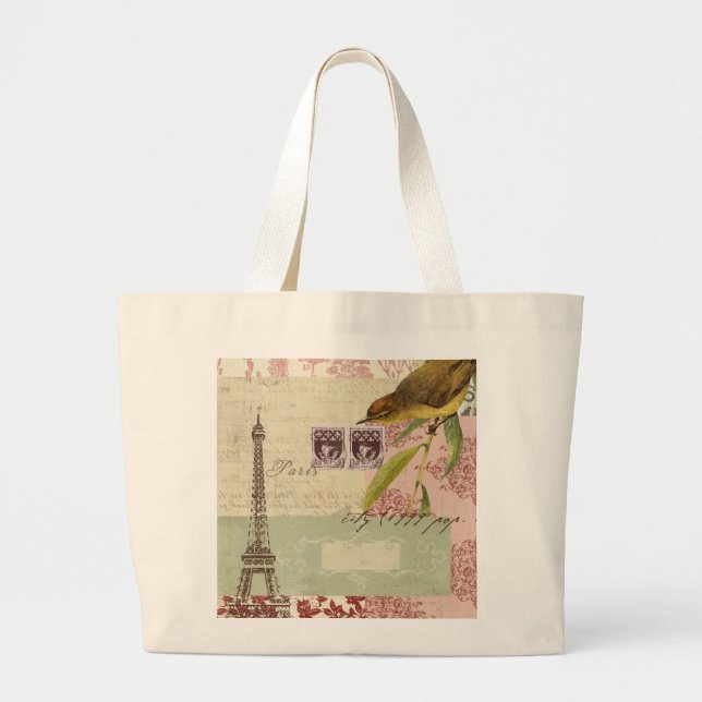Parisian Collage for Customisation Large Tote Bag (Front)
