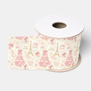 Parisian Coquette Dusty Pink Toile Christmas Grosgrain Ribbon