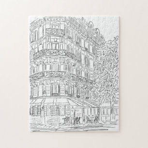 Parisian Corner Black and White Jigsaw Puzzle