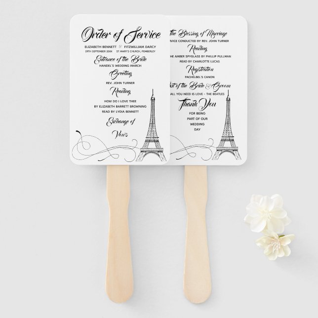 Parisian Doodles Wedding Program Hand Fan (Front and Back)