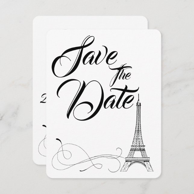 Parisian Doodles Wedding Save The Date Invitation (Front/Back)
