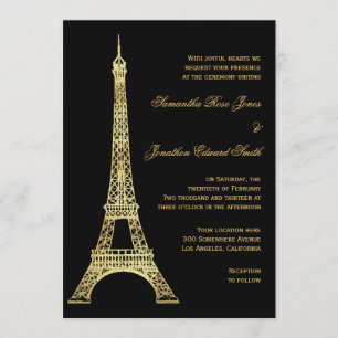 Parisian Eiffel Tower Black and Gold Wedding Invitation