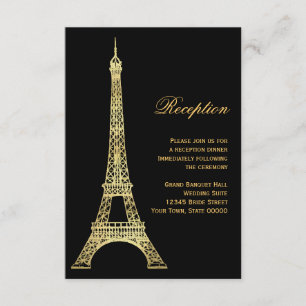 Parisian Eiffel Tower Black & Gold Reception Card