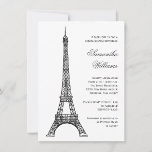 Parisian Eiffel Tower Black & White Bridal Shower Invitation