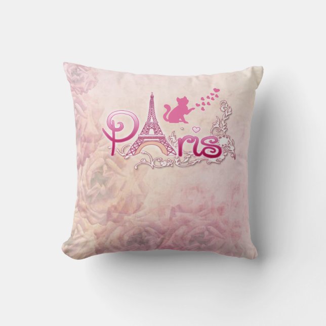 Parisian Eiffel Tower I Love Paris Cat Cushion (Front)