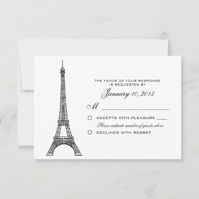 Parisian Eiffel Tower Wedding RSVP Custom Card (Front)