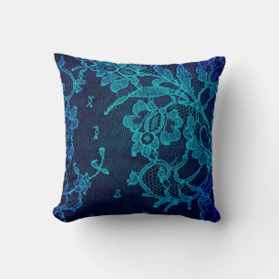 Parisian Feminine Victorian Gothic Navy Blue Lace Cushion