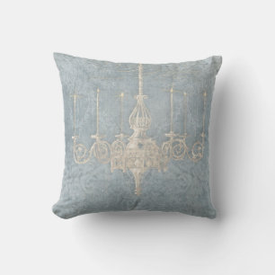 Parisian French Blue White Chandelier Floral Art Cushion
