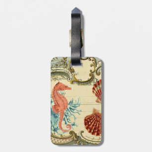Parisian french modern vintage seashell seahorse luggage tag