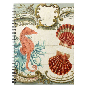 Parisian french modern vintage seashell seahorse notebook