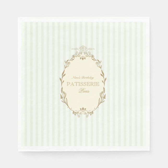 Parisian French Patisserie Vintage Party Green  Napkin (Front)