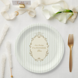 Parisian French Patisserie Vintage Party Green Paper Plate