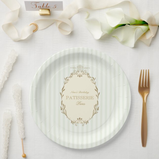 Parisian French Patisserie Vintage Party Green  Paper Plate (Wedding)