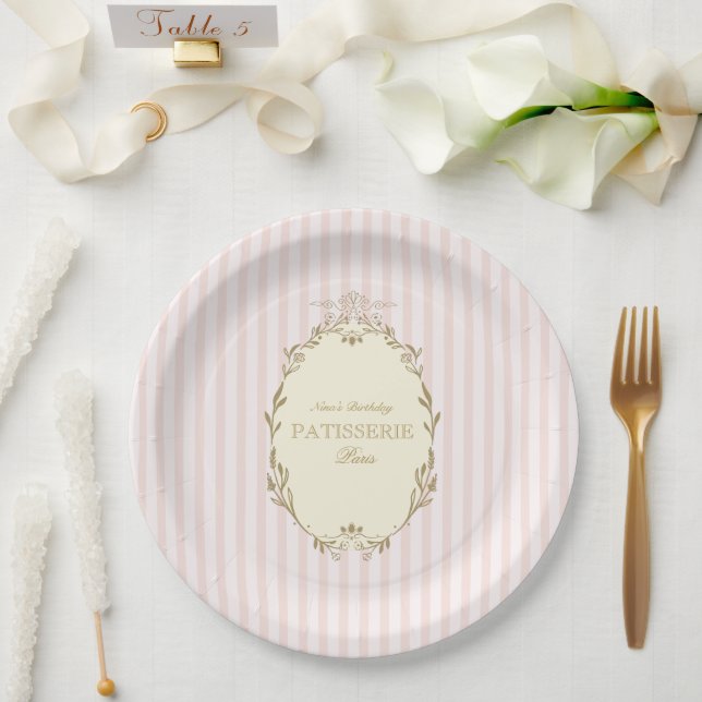 Parisian French Patisserie Vintage Party Pink  Paper Plate (Wedding)