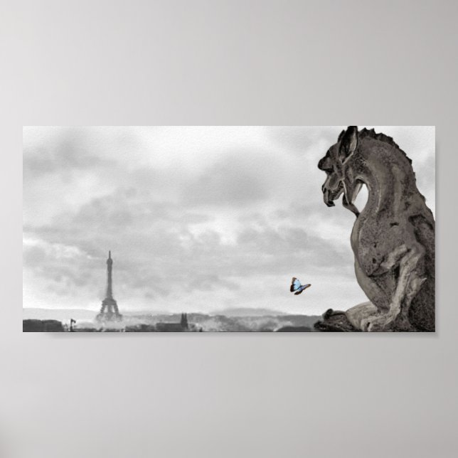Parisian Gargoyle with blue butterfly, Poster (Front)