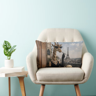 Parisian Giraffe in Black Elegance Lumbar Cushion