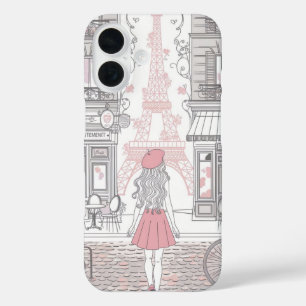 Parisian Girl  – Cute Eiffel Tower & Café Street  iPhone 16 Case