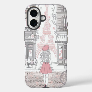 Parisian Girl  – Cute Eiffel Tower & Café Street  iPhone 16 Case