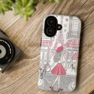 Parisian Girl – Cute Eiffel Tower & Café Street iPhone 16 Case