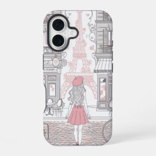 Parisian Girl  – Cute Eiffel Tower & Café Street  iPhone 16 Case