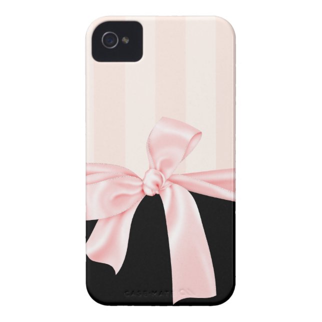 Parisian Girly Pink Stripes & Light Pink Bow Case-Mate iPhone Case (Back)