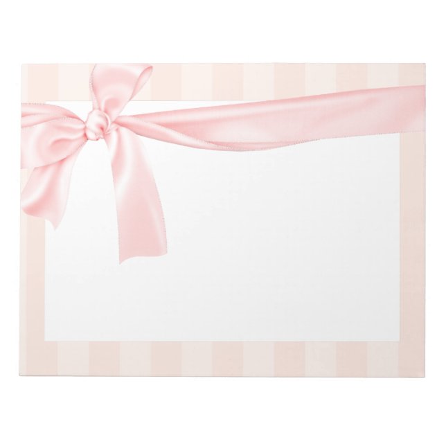 Parisian Girly Pink Stripes & Light Pink Bow Notepad (Front)