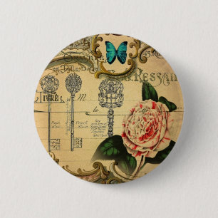 Parisian keys Vintage Camellia French Botanical 6 Cm Round Badge