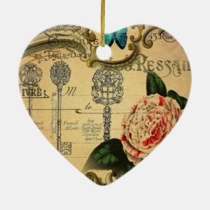 Parisian keys Vintage Camellia French Botanical Ceramic Tree Decoration