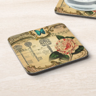 Parisian keys Vintage Camellia French Botanical Coaster