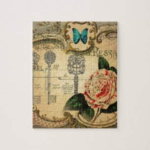 Parisian keys Vintage Camellia French Botanical Jigsaw Puzzle