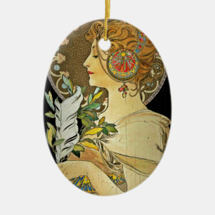 Parisian Lady and Feather 1899 Ceramic Tree Decoration