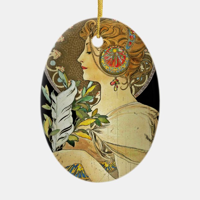 Parisian Lady and Feather 1899 Ceramic Tree Decoration (Front)