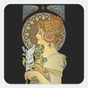 Parisian Lady and Feather 1899 Square Sticker