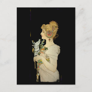 Parisian Lady and Feather Postcard