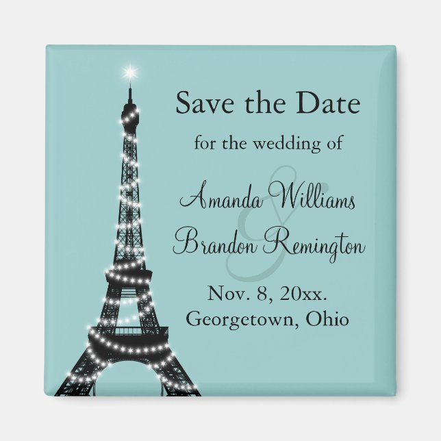 Parisian Lights Save the Date (turquoise) Magnet (Front)