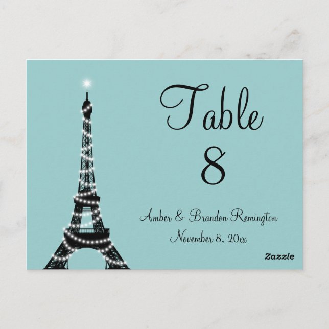 Parisian Lights Table Number (turquoise) Postcard (Back)