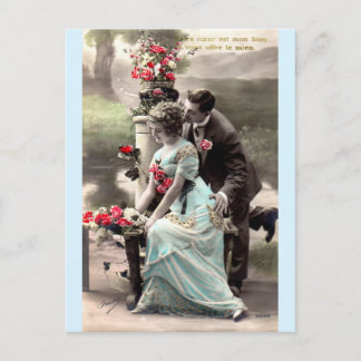 Parisian Love In The Park Tinted Vintage Postcard